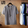 Liu Ming Trends 2025 Wholesale Men s Clothing Summer Solid Cotton Linen Short Sleeve Casual Round Neck T Shirts