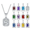 Custom Birthstone Pendant 925 Rhodium Plated Princess Cut Halo 925 Sterling Silver Necklaces for Women