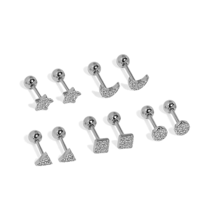 Body Tragus Stud Earrings Helix Piercing-Bar Sterling Silver Barbell Moon Star Moon Balls Screw Back Single Stud Earring