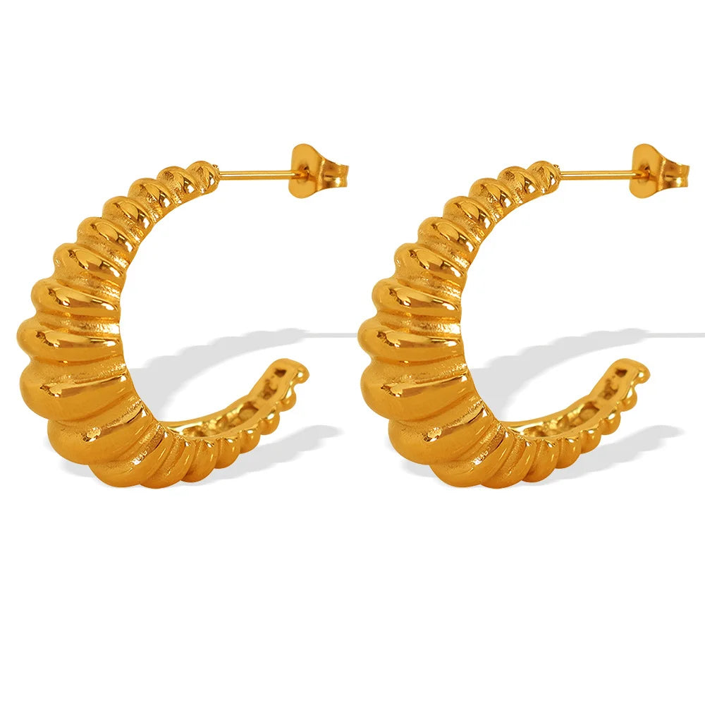 Hot Sale Stainless Steel Stripes Croissant CC Hoop Earrings Twisted Stud Earrings for Woman Non Tarnish