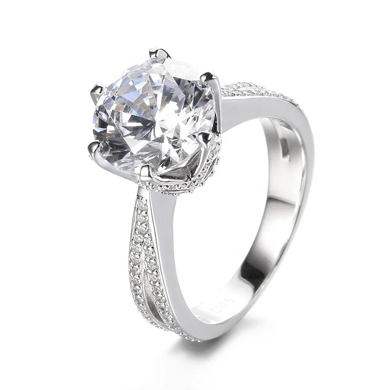 High Grade Fine Jewelry Classic Rhodium Plated 925 Silver Halo Wedding VVS Moissanite Ring for Women Engagement