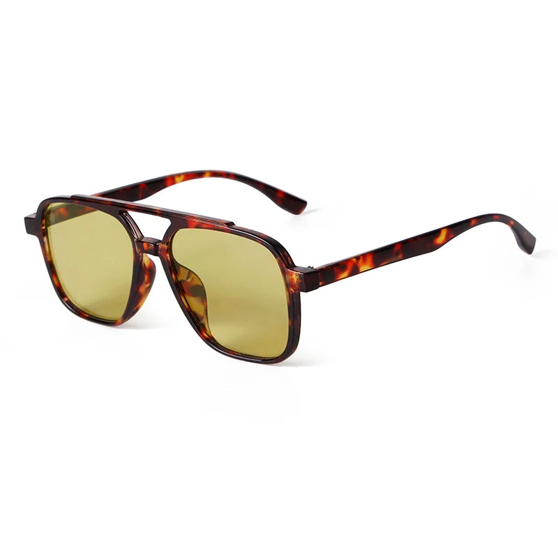 STORY STY22736 Transparent Frame Leopard Sun Glasses Classic Vintage Aviation Shades Double Bridge Square Retro Pilot Sunglasses