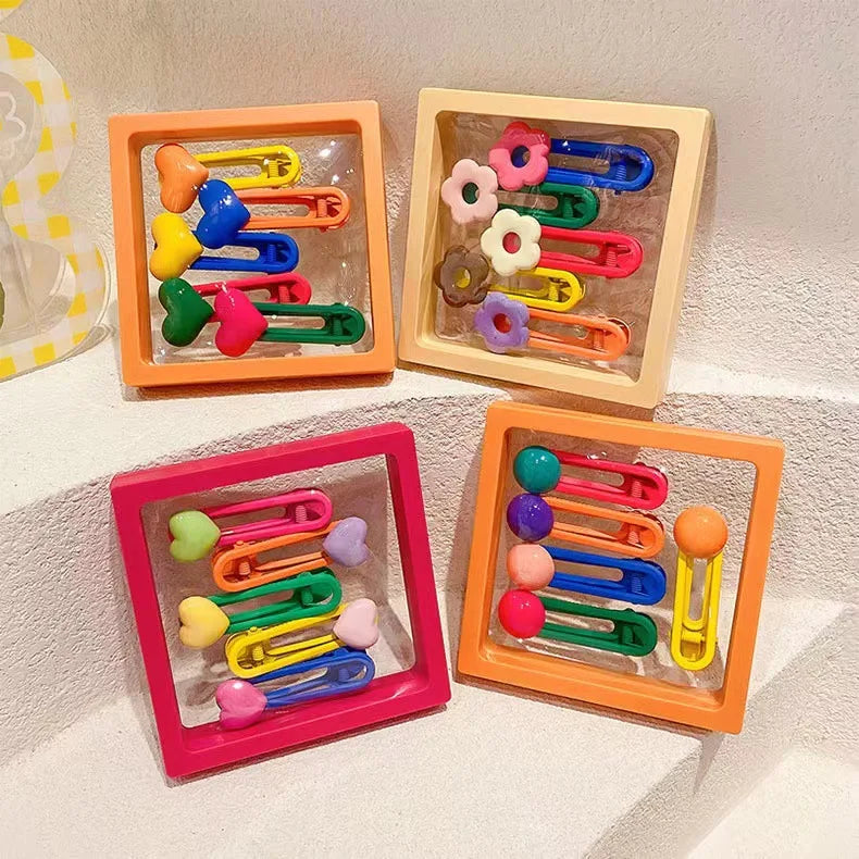 MIO Korea Candy Color Kids Cartoon Animal Duckbill Hair Clip Sets Cute Heart Flower Hair Clip Sweet Girls Princess Hairpin Box