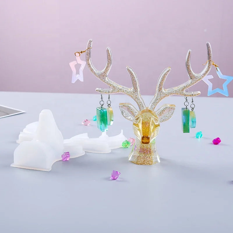 Christmas Jewelry Organizer Stand Molds Antlers Earring Holder Mold for Resin