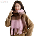 Landfond Hot Sale Winter Warm Plaid Scarf Shawl Knitted Pattern Gradients Woven Scarf for Women