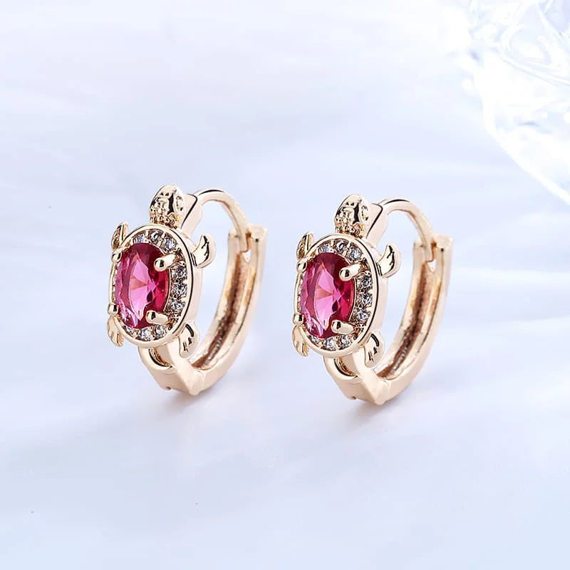 American Diamond Necklace Set Wholesale Brass Gold Plated Turtle Tortoise Creative Cute Huggie Zircon Earring for Ladies