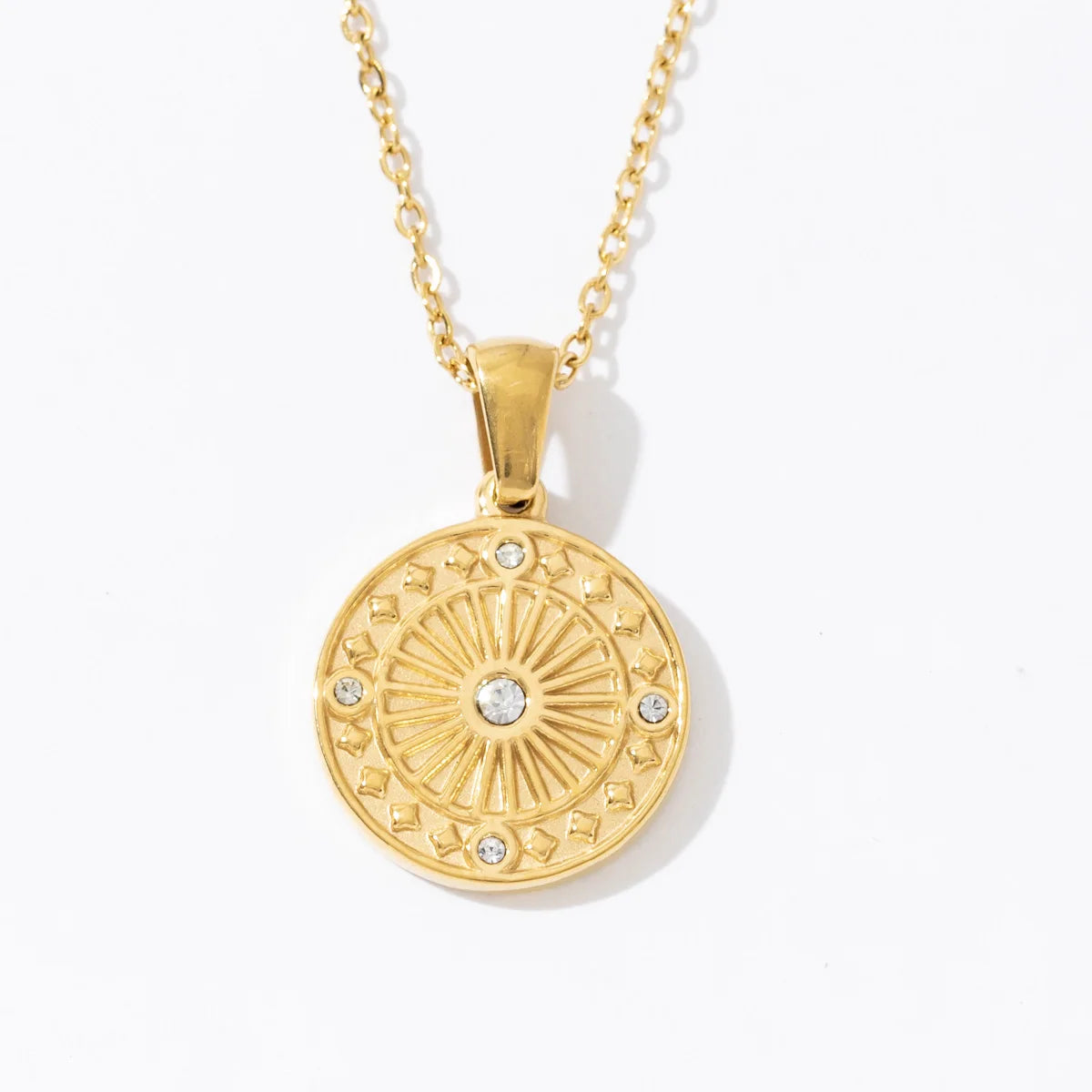 Fashion Jewelry Women's Geometric Round Shape Zircon Pendant 18K Plated 316L Stainless Steel Necklace
