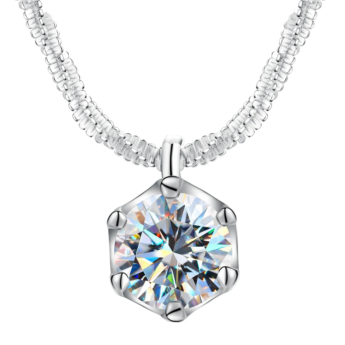 Wholesale S925 Sterling Silver Gra VVS 0.5 1ct Diamond Moissanite Sexangle Necklace Chain Gift  for Lady Women Fine Jewelry