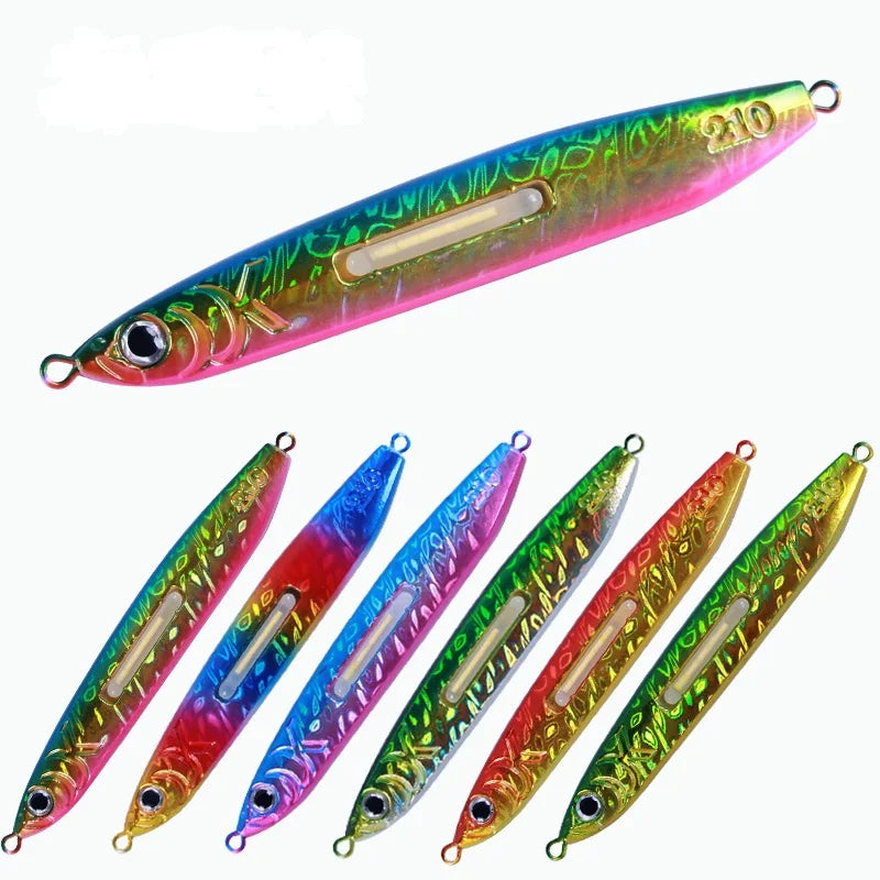 Metal jig with glow stick 150g 180g 210g Luminous jig lure Sinking Wobbler Crankbaits long jig lure slow pitch