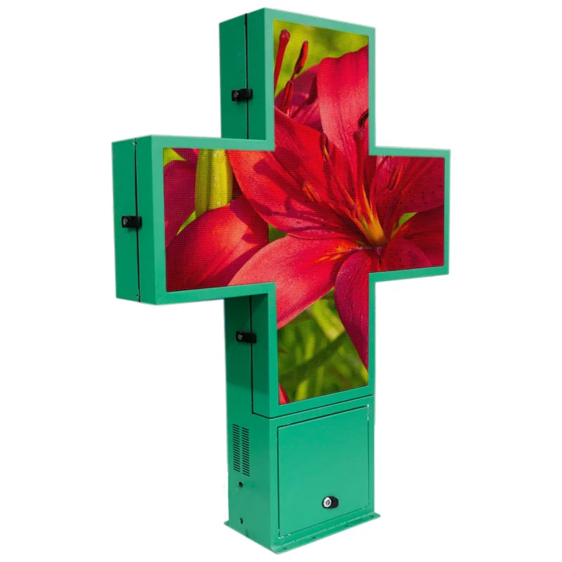 Outdoor Full Color Double Sides WIFI 4G Programmable P10 Cross LED Display Sign Screen for Pharmacy China Factory Manufacturer MegaBDM