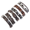 Simple Vintage Woven Cowhide Men's Leather Bracelet Set Alloy Components Adjustable Size Engraved Logo Geometric Pattern High