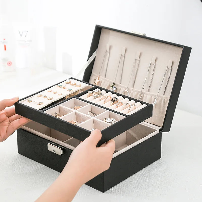 Popular Lady Style Leather Jewelry Set Display Earrings Necklace Rings  Box Organizer Case