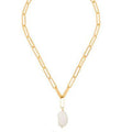 Fenny 18K PVD Plated Elegant Dainty Link Chain Irregular Pearl Pendant Necklace Stainless Steel Jewelry Wholesale