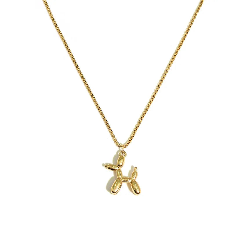 Titanium Steel 18k Gold Balloon Dog Necklace Women's Stacking Sweater Chain