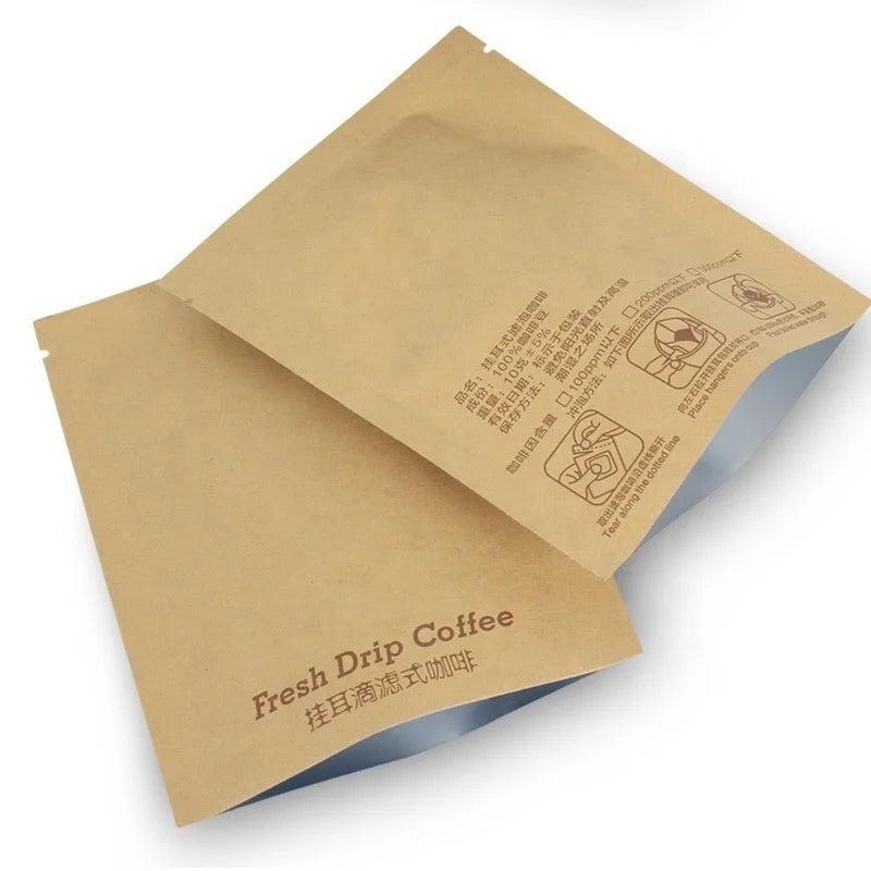 Accept Custom BOPP+VMPET/PE Small Coffee Pouch Heat Sealing Zipper Top 10*12cm 300-400ml White Drip Coffee Bag