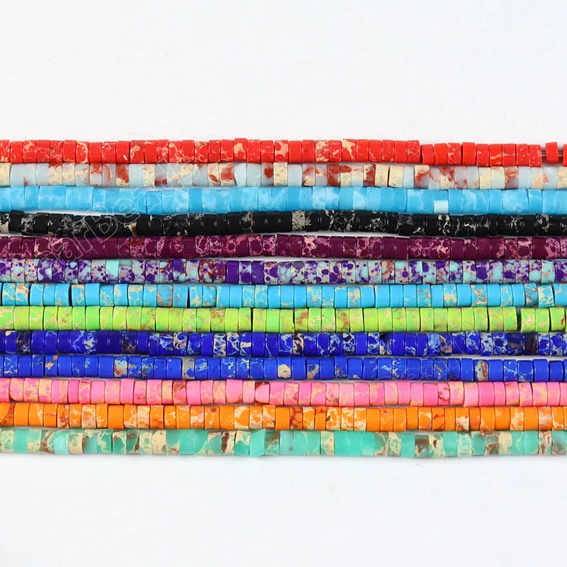 Colorful Rondelle Spacer Heishi Gemstone Impression Jasper Aqua Terra Jasper Loose Stone Beads for DIY Jewelry Making 2mm 4mm