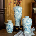 Elegant Hand-Painted Light Blue Ceramic Vase - New Chinese Style Flower Arrangement Porcelain Home Decor