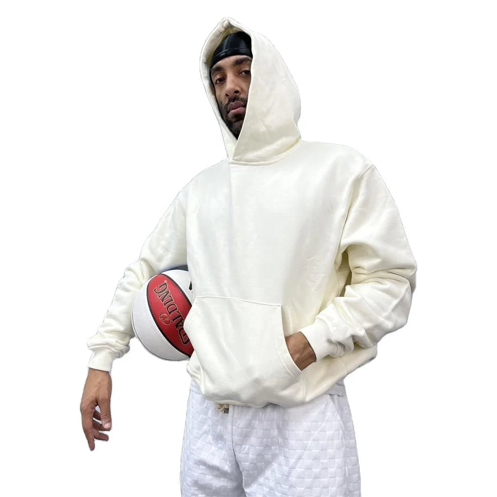 POD Service 600 Gsm Hoodie 100% Cotton Unisex Blank Heavyweight French Terry No Drawstring Plain Hoodies