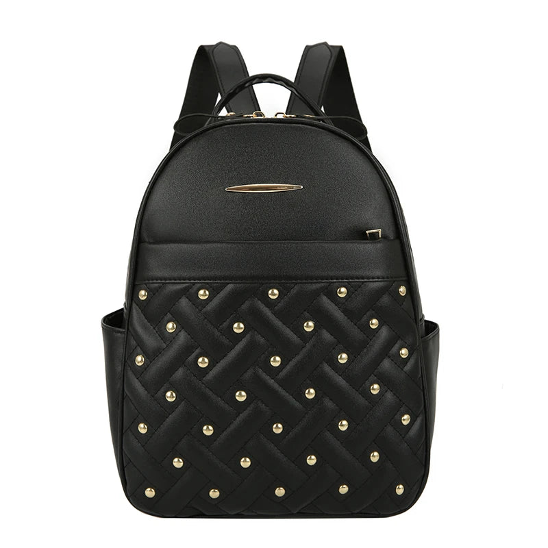 New Fashion Simple Retro Rivets Ladies Mini Handbag Soft Touch  PU Leather School Bag Multi-Function Women's Backpacks