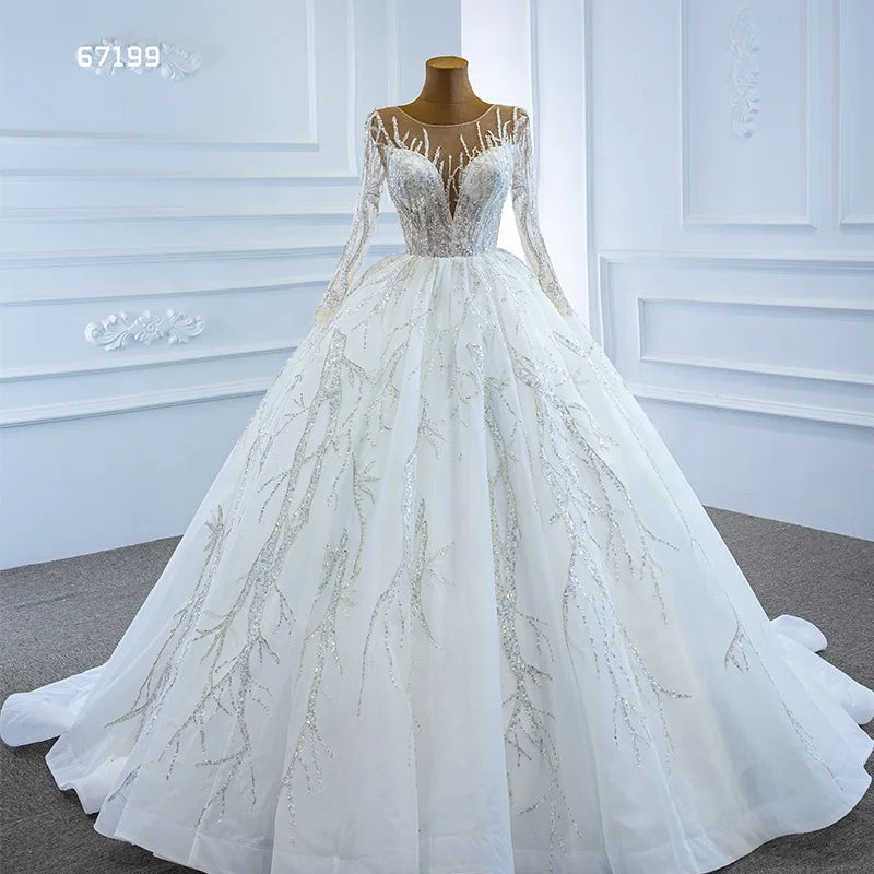 Jancember RSM67199 Crystal Long Sleeve Full Beading Luxury Gown Bridal Wedding Dress