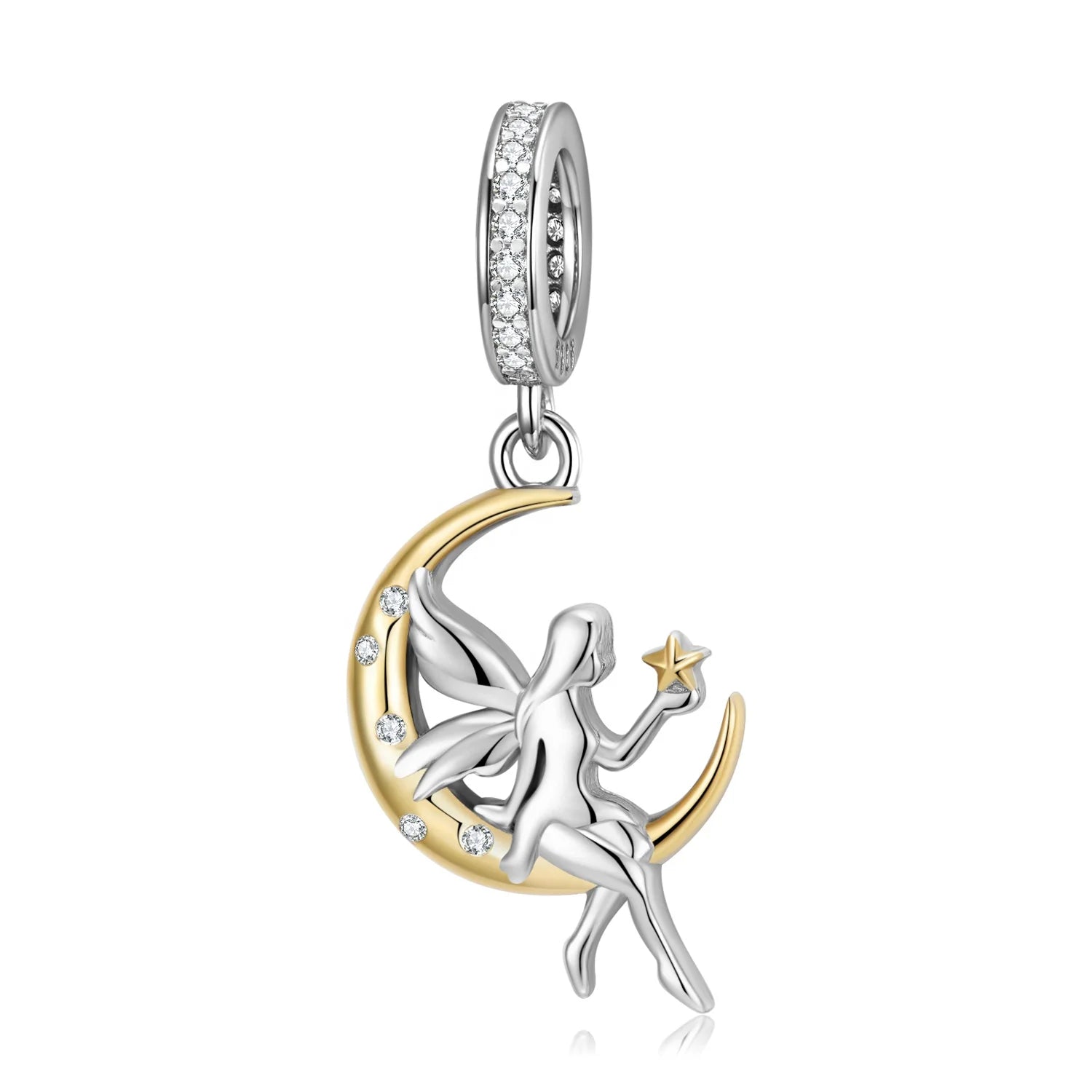 Mysterious Moon Elf Pendant Gold Plated Moon Authentic 925 Sterling Silver Beads for Women Jewelry Charm Bracelet Making Elegant
