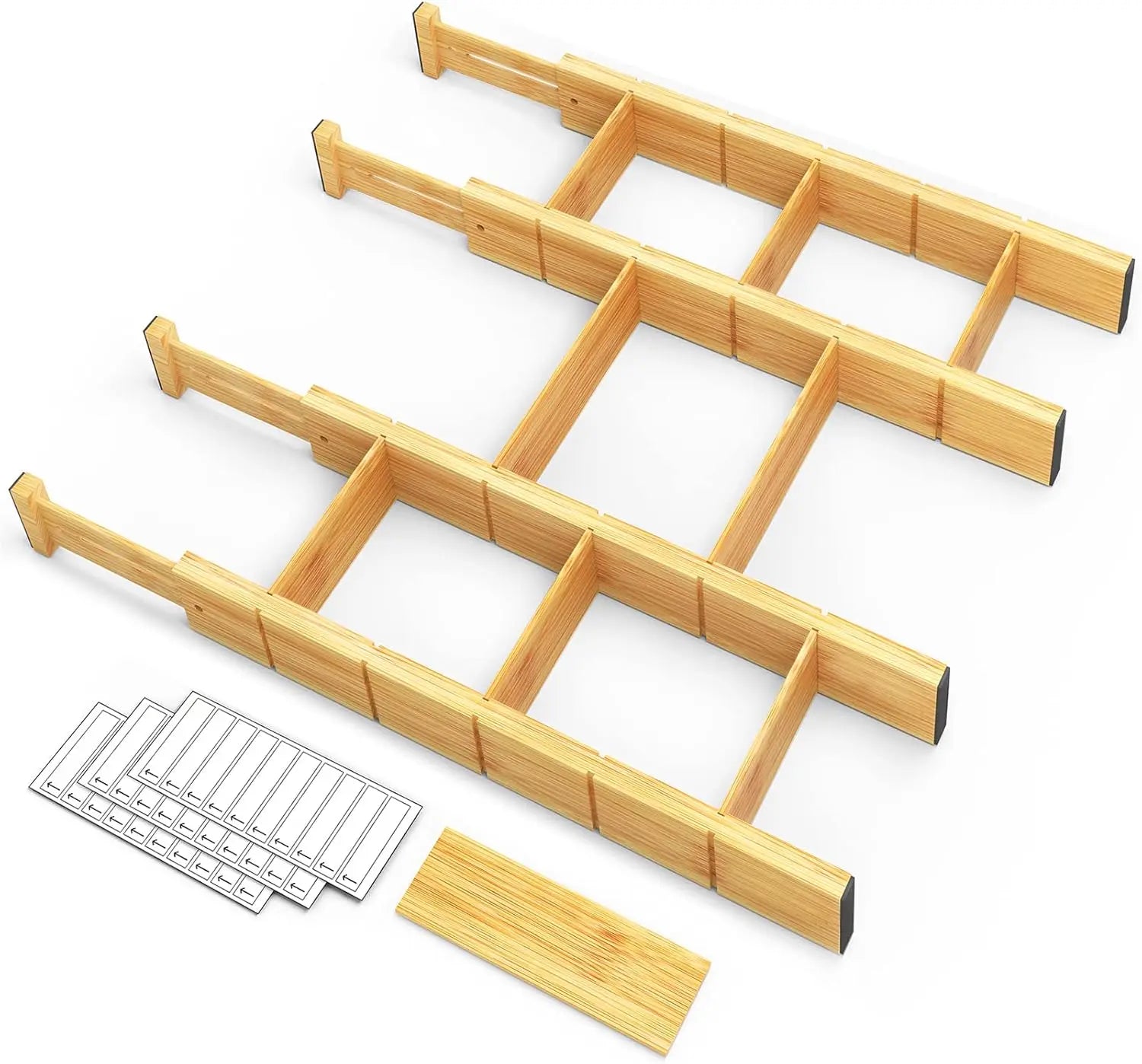Bamboo Expandable Drawer Dividers with Inserts and Labels Kitchen Adjustable Drawer Organizerswith Inserts and Labels