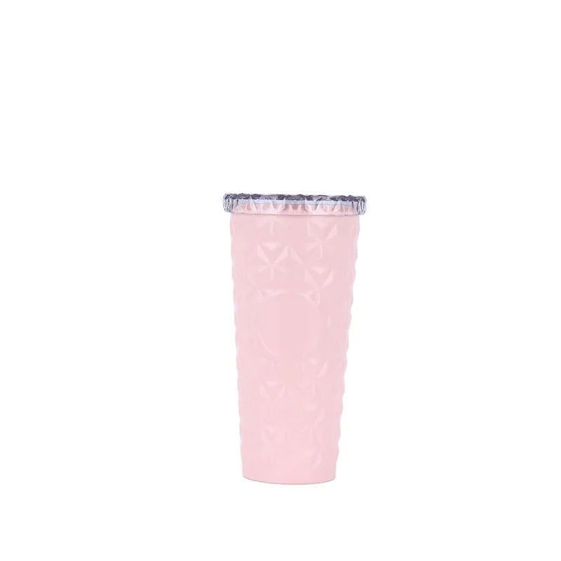 2026 Hot Sale Custom 600ml Stainless Steel Thermos Cup Summer Checkered Diamond Pattern New Style Straw Cup  Drinkware