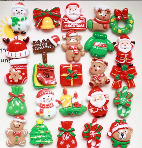 Mini Xmas Season DIY Craft Cake Decoration Accessories Flatback Resin Cabochon clear Hand-painted Artistic Tree Deer Snowman