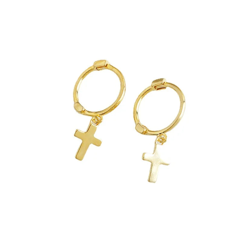 Women Jewelry Stylish Glossy Cross Pendant Earrings S925 Silver Ear Cuff Personality Earring