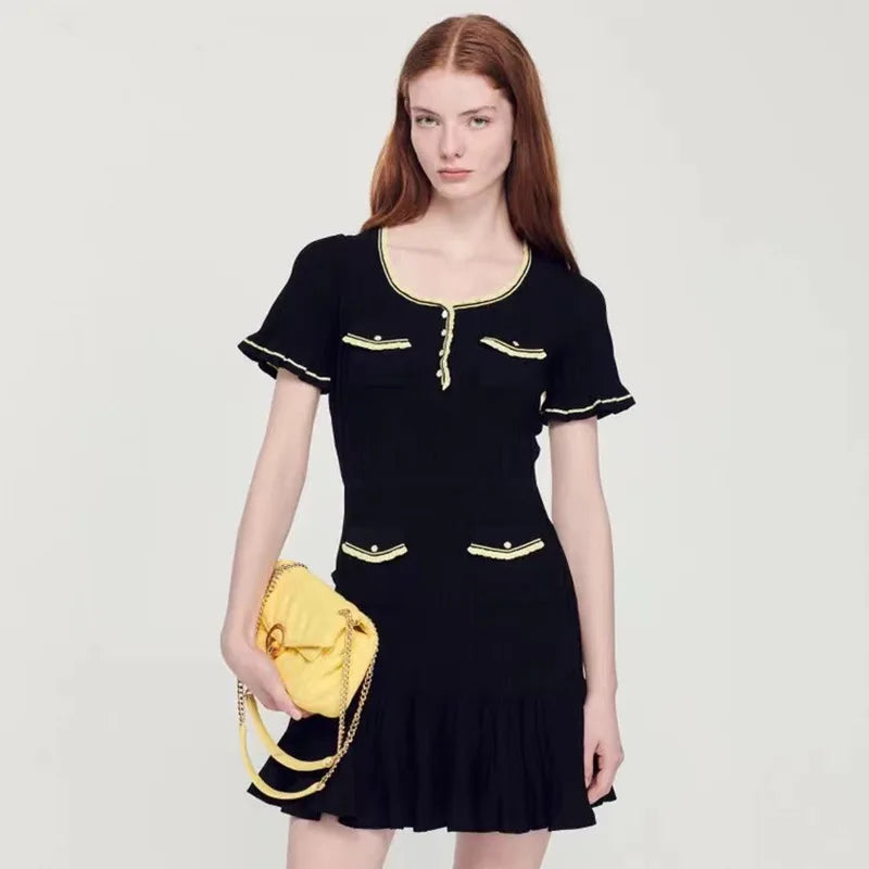 2024 Spring New Fashion Ladies Office Wear Button Waist Lantern Sleeveless Mini Dress Women