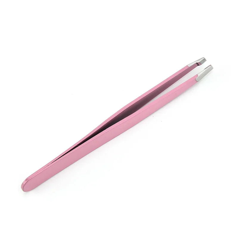 Stainless Steel Slanted Tip Eyebrow Tweezers Face Hair Removal Eyelash Trimmer Makeup Cosmetic Accessories in Pink Black