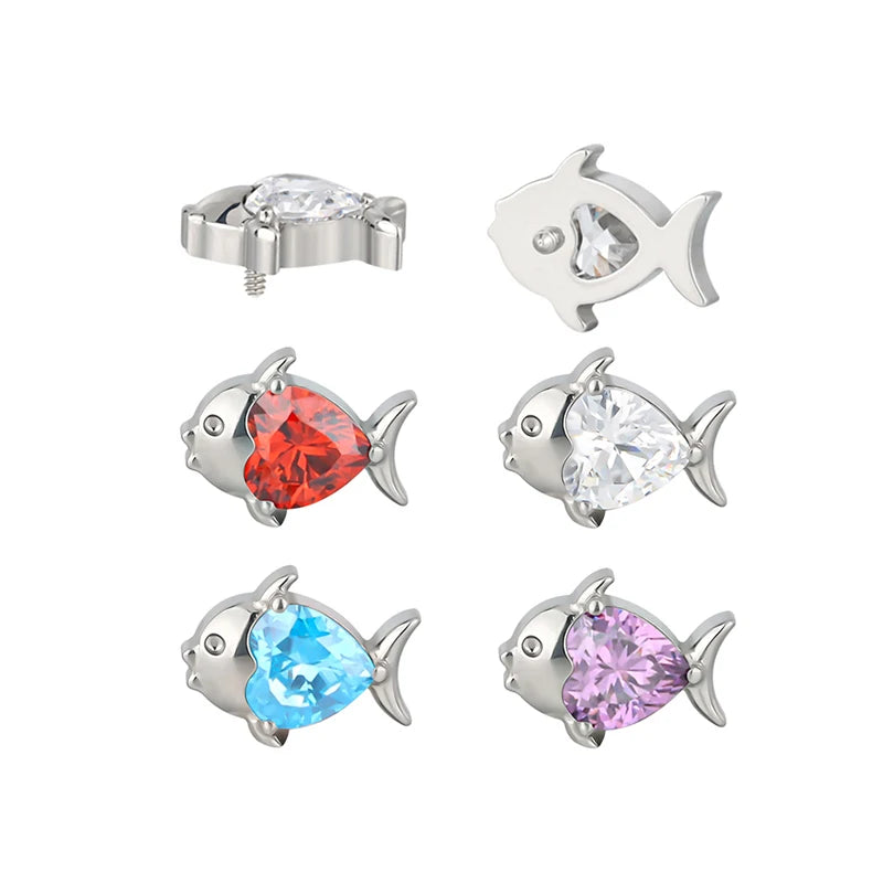 Newest Wholesale Titanium Jewelry Body Piercing Helix Earring Fish 16G Internally Threaded Labret Top