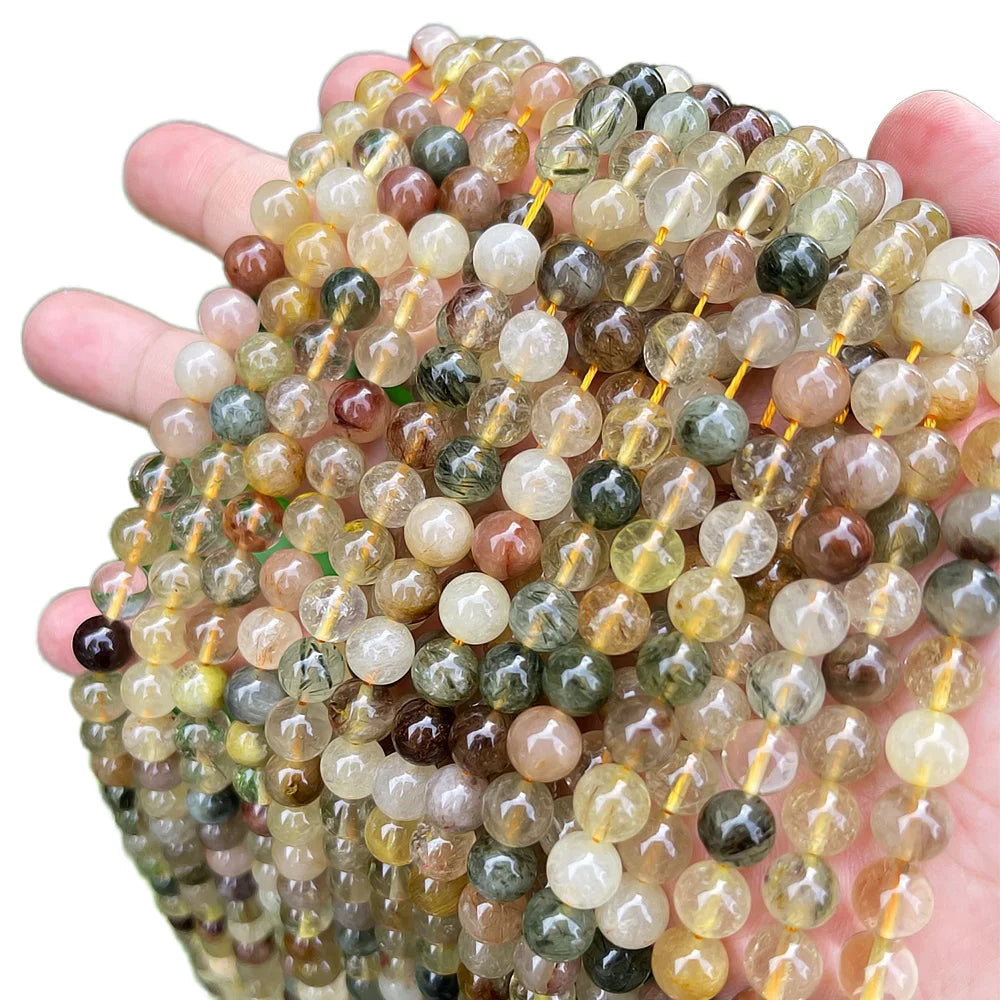 JSES A+ Natural Mixed Rutilated Quartz 4-8mm Loose Crystal Beads for Jewelry Making Bracelet DIY Accessories