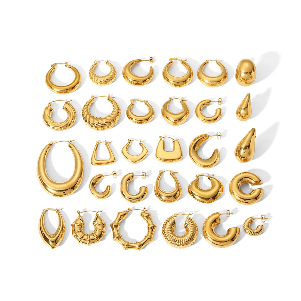 Hot Sale High Quality 18k Gold Plated Water Drop Hoop Earrings Stainless Steel Geometric Drop Earrings Women Jewelry