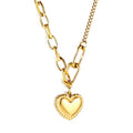 Personalized Stainless Steel Splicing Links Heart Charm Necklace 18k Gold Jewelry Engraved Custom Logo Heart Pendant Necklace