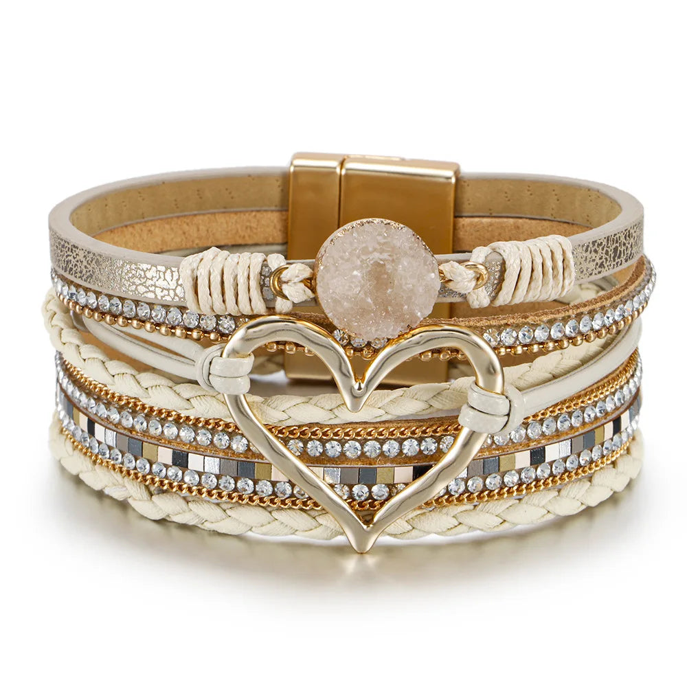 Fashion Jewelry Bohemian Braided Charm Multilayer Leather Bracelet Woven Women Bangle