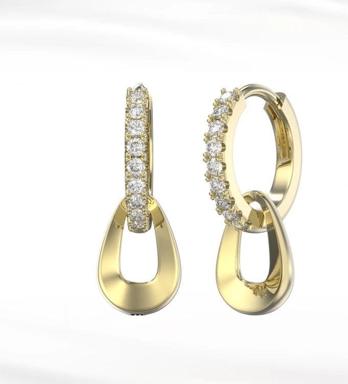 Fine Jewelry 925 Silver Hoop Earring Women Gold Plated Real 925 Sterling Silver Double Zircon Hoop Earrings Jewelry