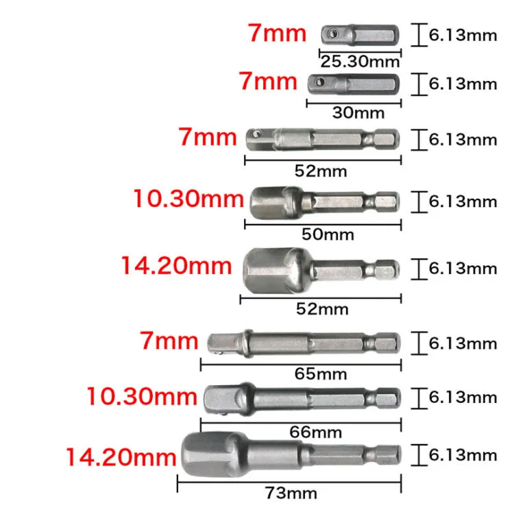 8pcs Drill Socket Bit Adapter for Impact Driver with Hex Shank to Square Socket Drill Bits Bar Extension 1/4 3/8 1/2 Bit Set