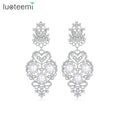 LUOTEEMI Wholesale Jewelry Luxurious Vintage CZ Crystal Hearts Statement Imitation White Pearl Drop Dangle Earrings