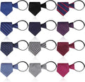 Classic Solid Color Striped Dot Polyester Pre Tied Men's Necktie Adjustable Zip up Neck Tie Clip for Men  Boy Zipper Ties