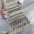 Black White Bath Mat Woven Cotton Material With Tassel of Boho Bathroom Floor Rug