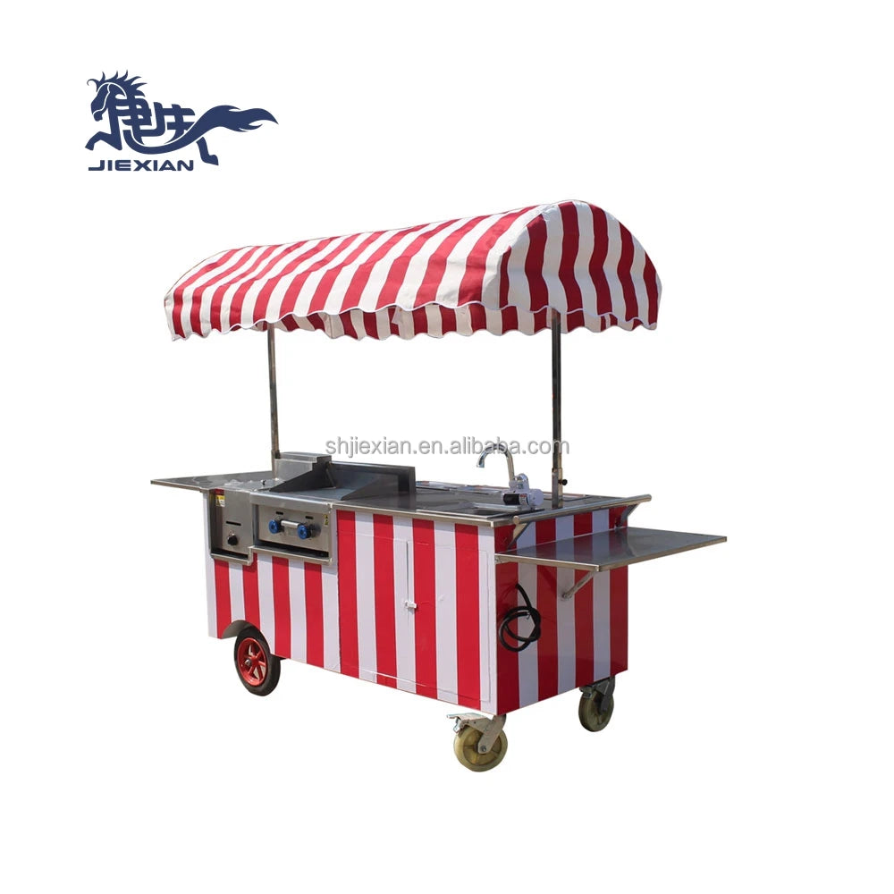 JX-CR180 Mobile Kitchen Barbecue Cart with Electric/Gas Power Stainless Steel Construction Snack Food Making Machine