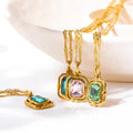 18K Gold Plated Stainless Steel Jewelry Gemstone Jewellery Black Agate Rose Quartz Natural Gem Stone Pendant Necklace