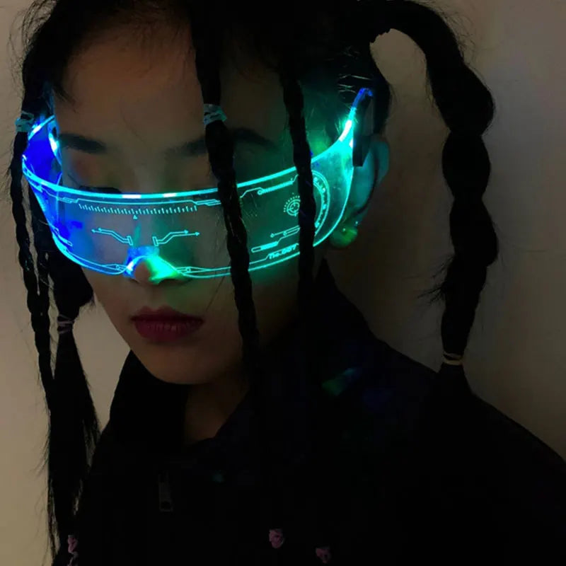 Parties Favor Gift LED Visor Luminous Cyberpunk Futuristic Cosplay Sunglasses with RGB LED Jumping Disc for Christmas & New Year
