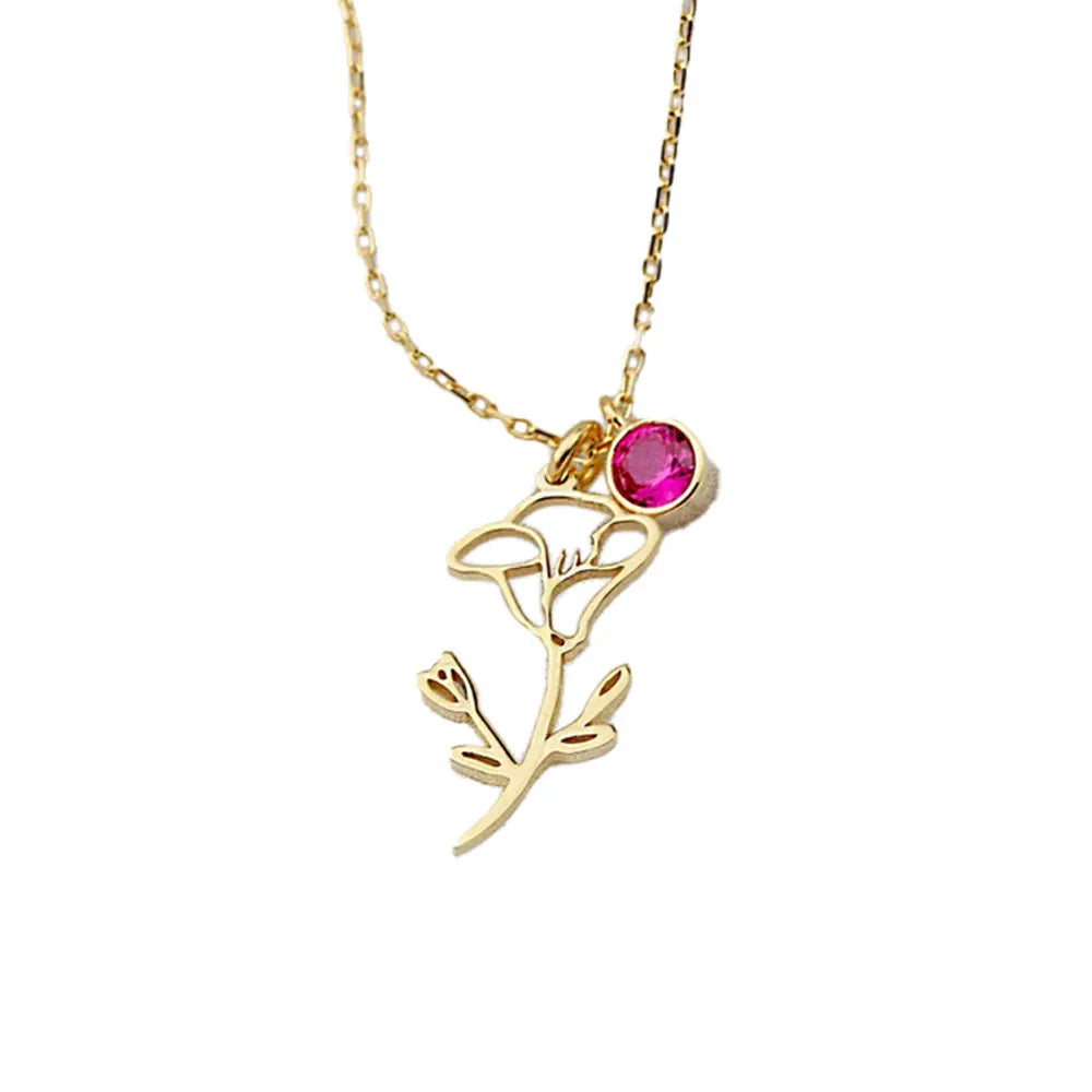 Women's Sterling Silver Gold Plated Birthflower Zircon Charms Necklace-Party Jewelry