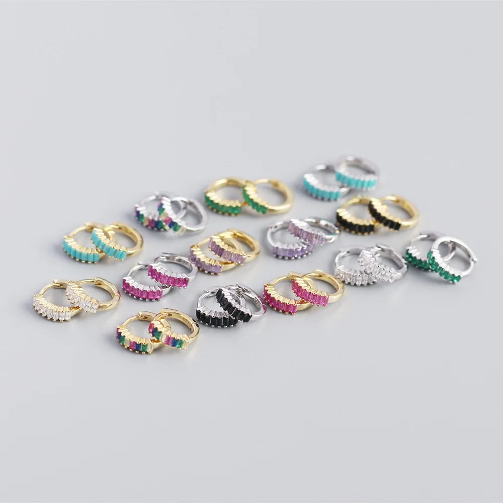 2024 NEW 925 Sterling Silver rainbow Rectangular Shape with Cz Diamond Hoop Earrings for Women Jewelry