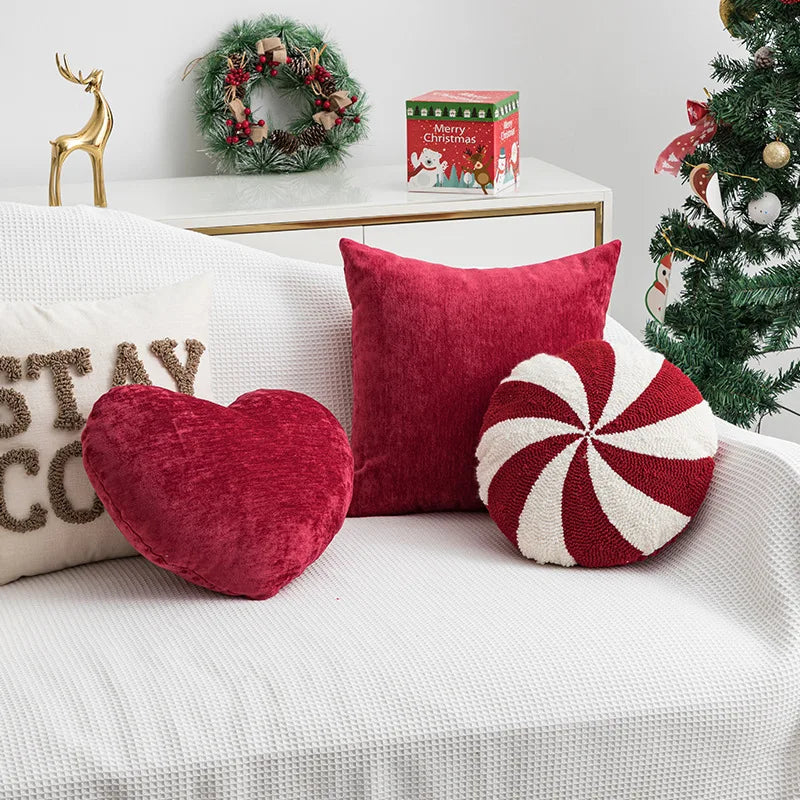 Ins Merry Christmas Living Room Sofa Pillows Cushion Car Waist Pillow Circle Velvet Embroidery Pillow Case Decor Wholesale
