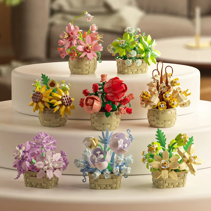 Wholesale Diy Assembly Block Toy Flower Potted Plant Simulation Bouquet Tabletop Decoration Model Toy
