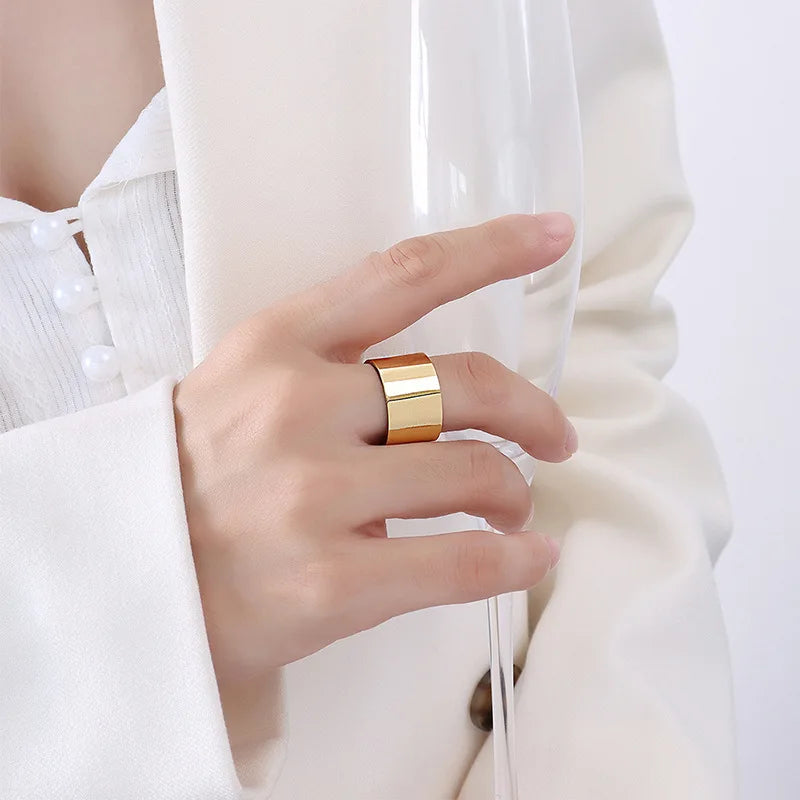 Opening Ring Gold Plated Stainless Steel Simple for Woman Tarnish Free Trendy Opp Bag Unisex Rings Geometric 18K Gold Color
