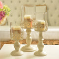 Elegant White-Painted Flower Pattern Metal Glass Candlestick Holder INS Style Home Decor Pillar Holder for Garden Packaged Box
